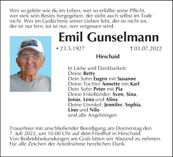 Anzeige von Emil Gunselmann von MGO