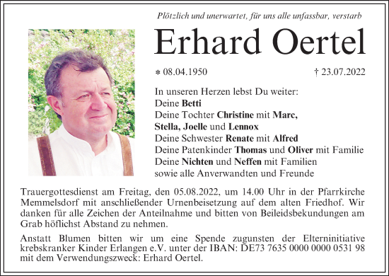Anzeige von Erhard Oertel von MGO
