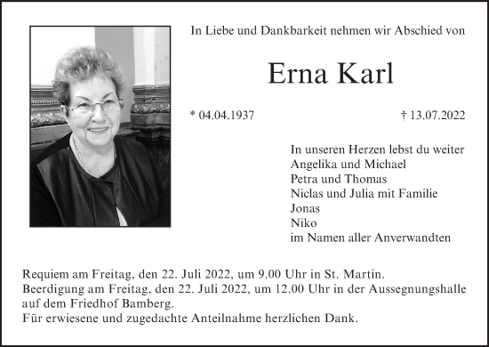 Anzeige von Erna Karl von MGO