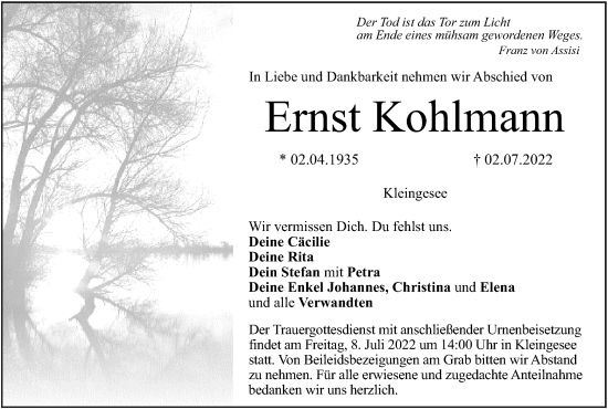 Anzeige von Ernst Kohlmann von MGO