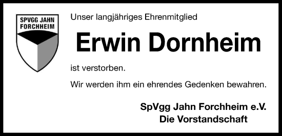 Anzeige von Erwin Dornheim von MGO