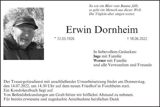 Anzeige von Erwin Dornheim von MGO