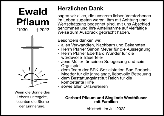 Anzeige von Ewald Pflaum von MGO