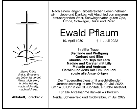 Anzeige von Ewald Pflaum von MGO