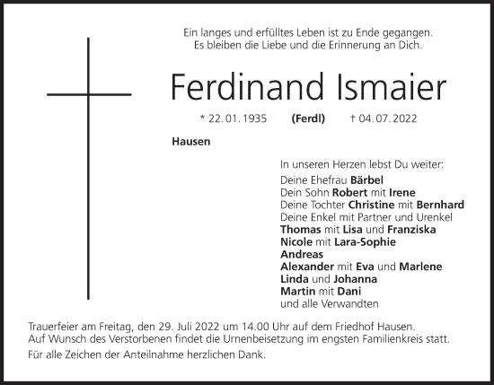 Anzeige von Ferdinand Ismaier von MGO
