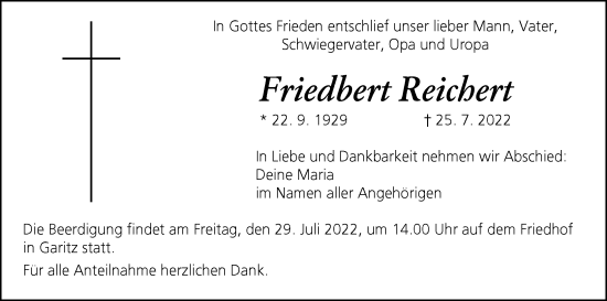 Anzeige von Friedbert Reichert von MGO