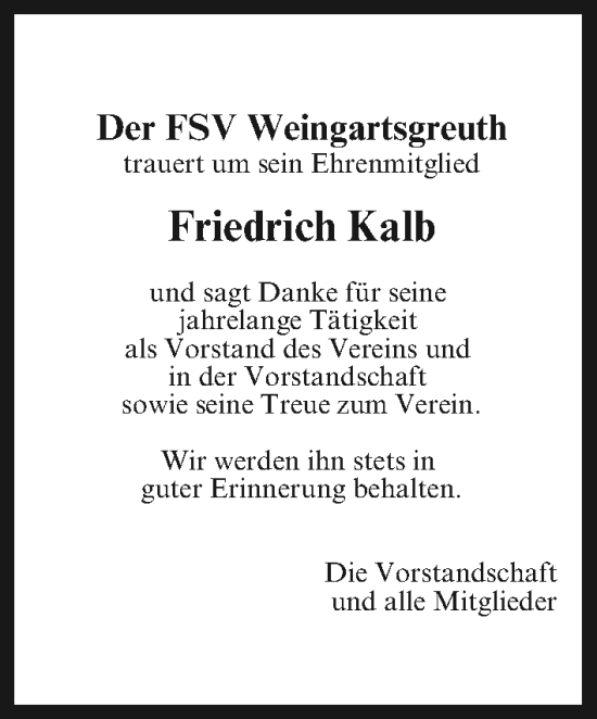 Anzeige von Friedrich Kalb von MGO