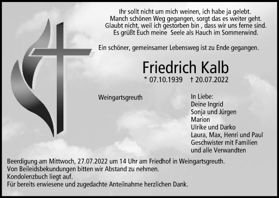 Anzeige von Friedrich Kalb von MGO