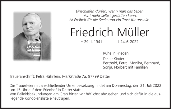 Anzeige von Friedrich Müller von MGO