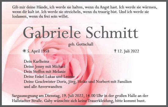 Anzeige von Gabriele Schmitt von MGO