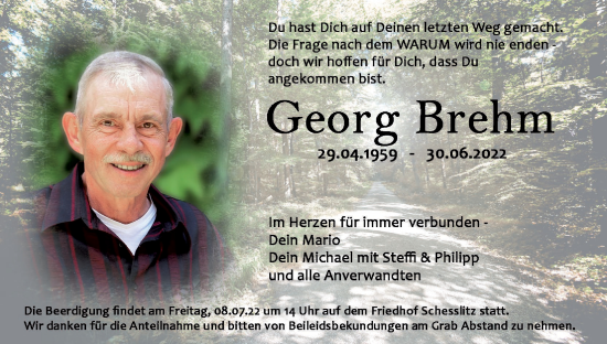 Anzeige von Georg Brehm von MGO