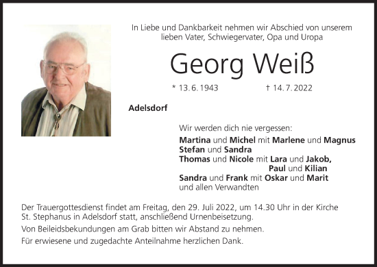 Anzeige von Georg Weiß von MGO