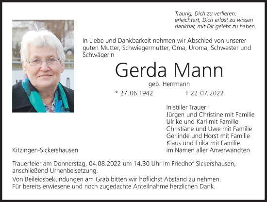 Anzeige von Gerda Mann von MGO