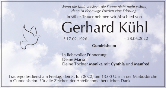Anzeige von Gerhard Kühl von MGO