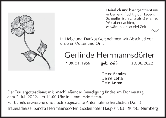 Anzeige von Gerlinde Herrmannsdörfer von MGO