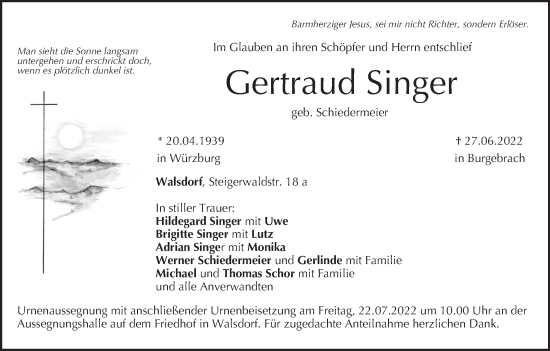 Anzeige von Gertraud Singer von MGO