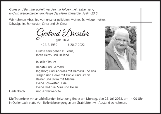 Anzeige von Gertrud Dressler von MGO