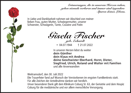 Anzeige von Gisela Fischer von MGO