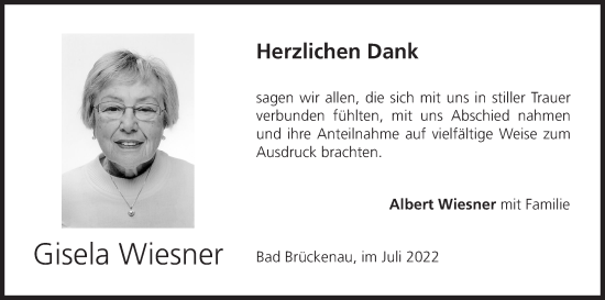 Anzeige von Gisela Wiesner von MGO