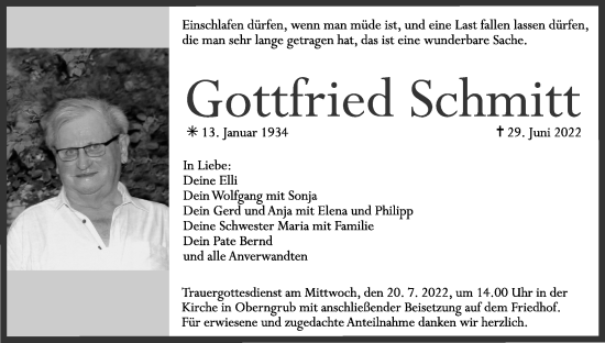 Anzeige von Gottfried Schmitt von MGO