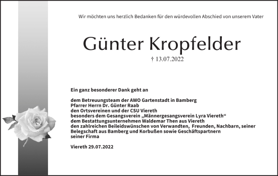 Anzeige von Günter Kropfelder von MGO