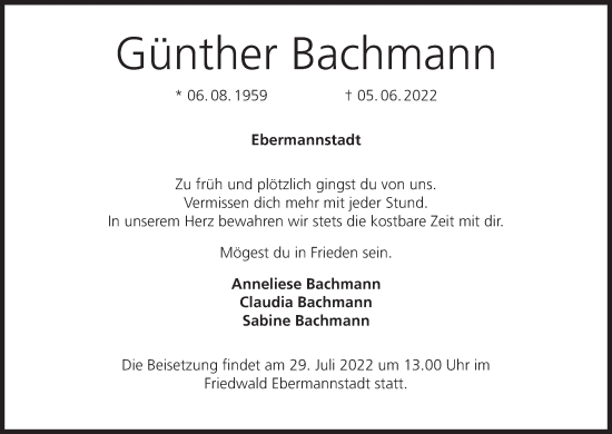 Anzeige von Günther Bachmann von MGO