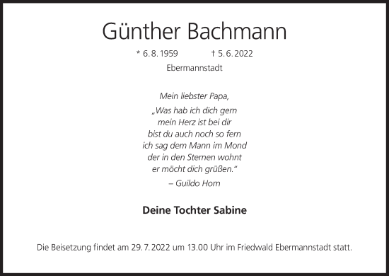 Anzeige von Günther Bachmann von MGO