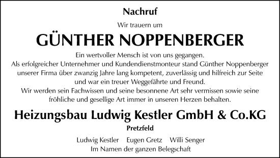 Anzeige von Günther Noppenberger von MGO