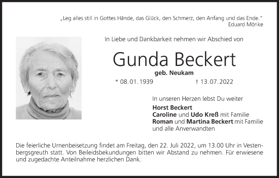 Anzeige von Gunda Beckert von MGO