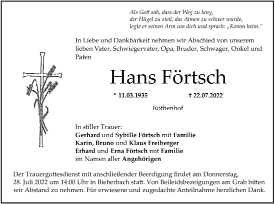Anzeige von Hans Förtsch von MGO