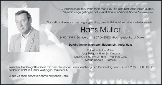 Anzeige von Hans Müller von MGO