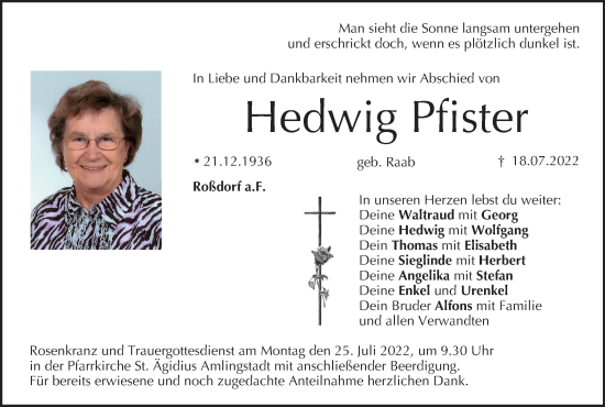 Anzeige von Hedwig Pfister von MGO