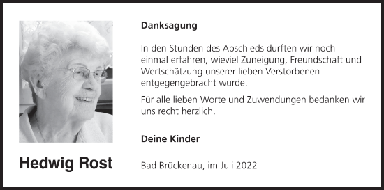 Anzeige von Hedwig Rost von MGO
