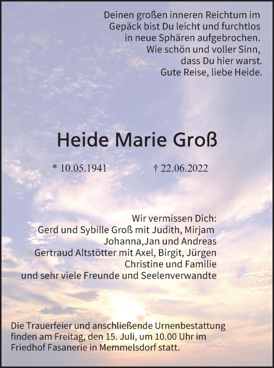 Anzeige von Heide Marie Groß von MGO