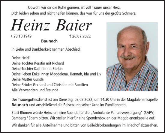 Anzeige von Heinz Baier von MGO