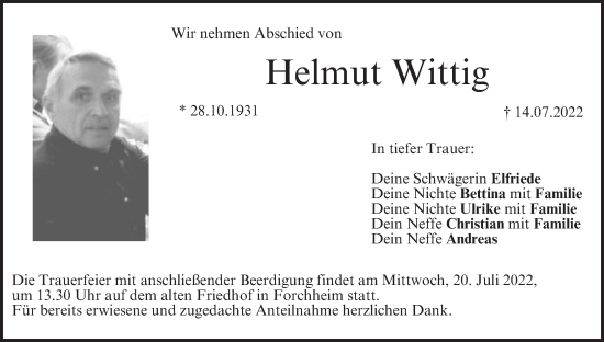 Anzeige von Helmut Wittig von MGO