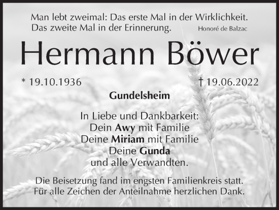 Anzeige von Hermann Böwer von MGO