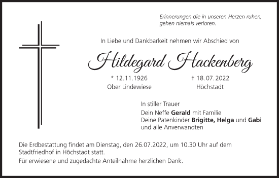 Anzeige von Hildegard Hackenberg von MGO