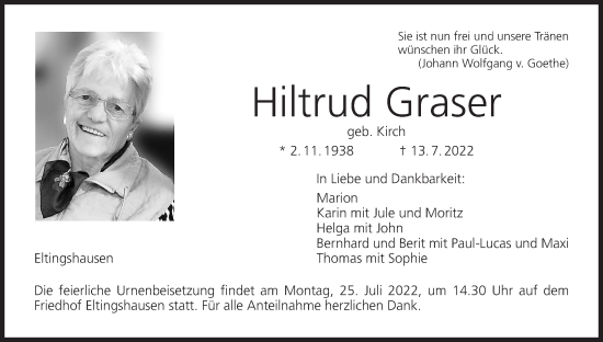 Anzeige von Hiltrud Graser von MGO