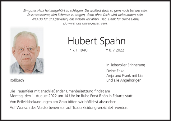 Anzeige von Hubert Spahn von MGO