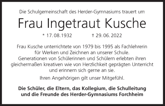 Anzeige von Ingetraut Kusche von MGO