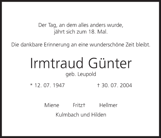 Anzeige von Irmtraud Günter von MGO