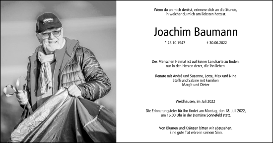 Anzeige von Joachim Baumann von MGO