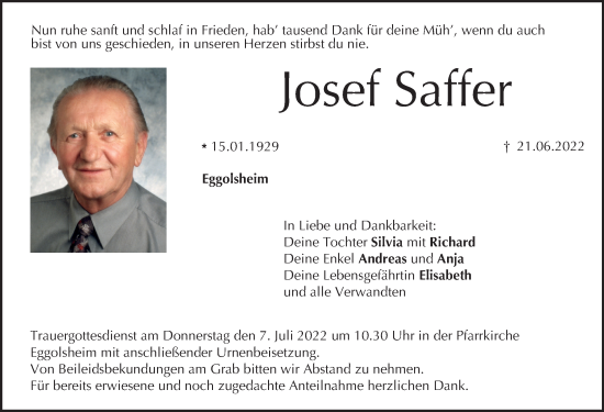 Anzeige von Josef Saffer von MGO