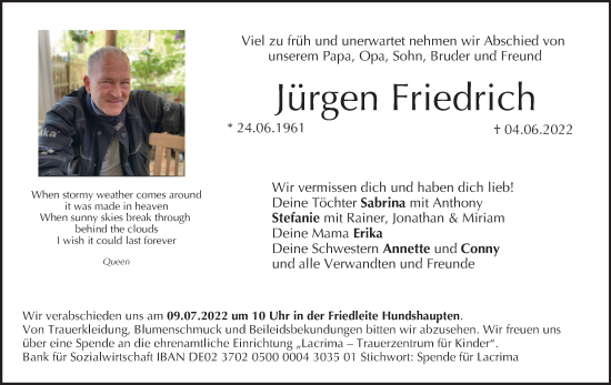 Anzeige von Jürgen Friedrich von MGO