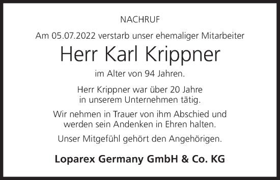 Anzeige von Karl Krippner von MGO