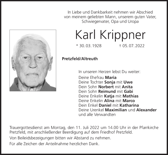 Anzeige von Karl Krippner von MGO