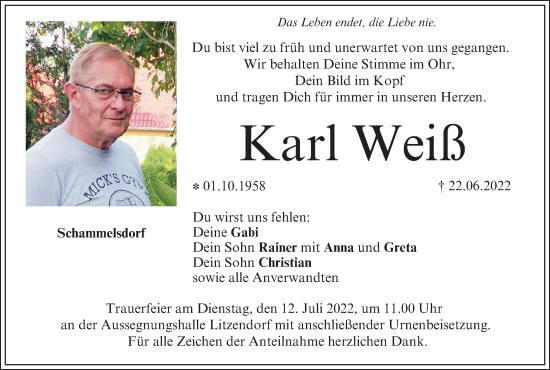 Anzeige von Karl Weiß von MGO