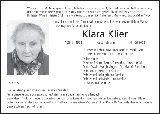 Anzeige von Klara Klier von MGO