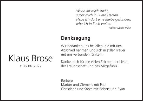 Anzeige von Klaus Brose von MGO